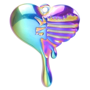 Rainbow stainless steel heart pendant with American flag pattern and melting fluid design