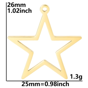 Detailed dimension guide for 18k gold plated stainless steel hollow star pendant charm