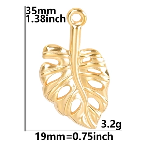 Pendentif feuille de monstera doré 35mm en acier inoxydable pour colliers