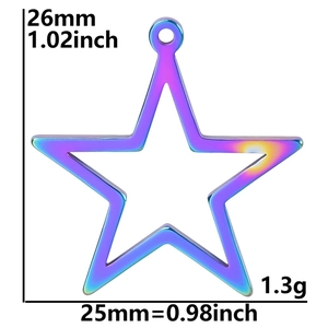 Rainbow plated stainless steel star pendant with dimensions 26mm x 25mm and 1.3g weight
