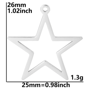 Macro detail of star-shaped stainless steel pendant with exact dimensions and weight