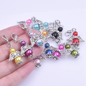 Guardian angel wing pendants with colorful faux pearls and lobster clasps for gift favors