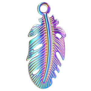 Pendentif en forme de plume en acier inoxydable arc-en-ciel pour bijoux DIY