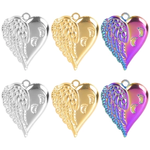 Collana con Pendente a Cuore Ali e Impronte di Bambino in Acciaio Inossidabile Oro Argento Arcobaleno Gioielli Memoriale Donna