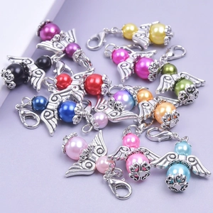 Guardian angel wing charms with colorful pearl beads and metal lobster clasps for gift DIY