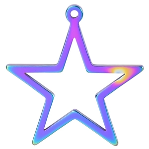 Rainbow PVD coated stainless steel hollow star pendant with iridescent mirror finish