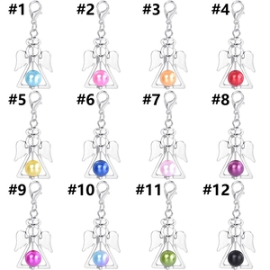 Twelve colorful heart angel wing charms with lobster clasps for wedding party gifts