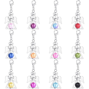 Guardian Angel Wings Pendant With Colorful Faux Artificial Pearl Lobster Clasp Alloy Religious Charms For DIY Necklace Bag Keychain