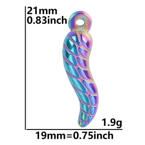Rainbow stainless steel chili pendant dimensions showing 21mm height and 19mm width detail