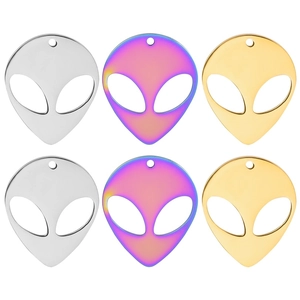Punk Stainless Steel Alien Head Pendant Necklace 18K Gold Plated Rainbow Individual Streetwear Hip Hop Jewelry For Women Men