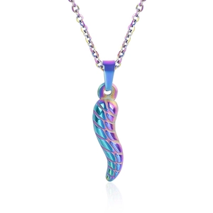 Rainbow plated stainless steel cornicello chili pendant with textured surface detail