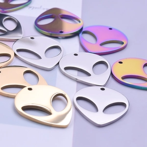 Polished 18K gold and rainbow stainless steel alien head pendants for DIY jewelry making
