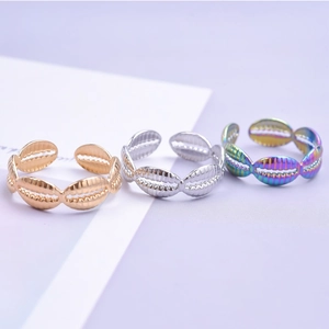 Adjustable seashell pattern titanium steel open rings in gold, silver and rainbow colors