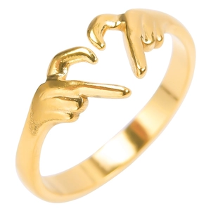 Minimalist gold titanium steel open ring with creative heart hands gesture design