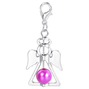 Silver angel wing charm pendant with pink pearl and lobster clasp for DIY gifts