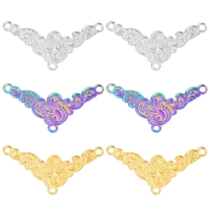 Roestvrij Staal Barok Scroll Bloem Hanger Connector Vacuüm Plating Regenboog Goud Zilver Spiegel Gepolijst DIY Sieraden