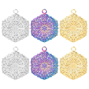 Roestvrij Staal Holle Mandala Bloem Hanger Halsketting Vintage Boheems Etnische Stijl Vacuüm Plating Kleurrijke Sieraden