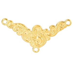 Detail van gouden sieraden verbinder met vintage filigraan patronen en drie ophanglussen