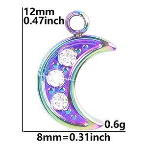 Rainbow 18K gold stainless steel moon pendant with zircon details and size dimensions