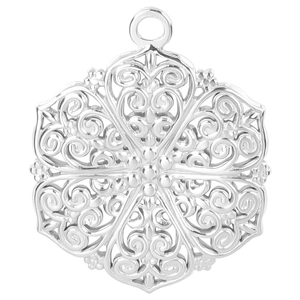 Detailopname van de geometrische holle mandala hanger van gepolijst roestvrij staal