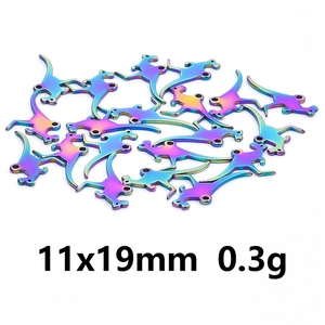 Regenbooggekleurde roestvrijstalen dinosaurus hangers van 11x19mm en 0,3g gewicht