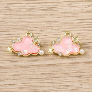 Pink cloud pendant with dreamlike rhinestones, pearls and stars for DIY jewelry