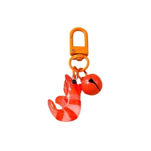 Kreativer orangefarbener Garnelen-Schlüsselanhänger mit Glocke und robustem D-Ring