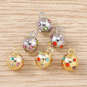 Bunte Strass-Kugelanhänger für DIY-Halsketten und Armbänder in Gold- und Silberplattierung