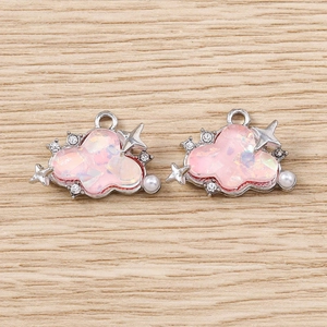 Pink opal cloud charms with rhinestones and pearls for DIY jewelry making accessories