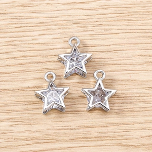 Pentagram jewelry pendant with silver metal frame and faceted clear zircon stone