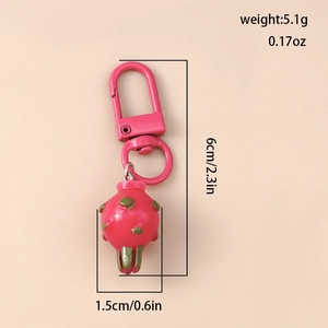 Pink dragon fruit keychain pendant showing 6cm height and 5.1g weight dimensions