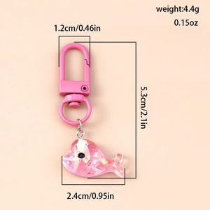 Porte-clés baleine en résine rose avec paillettes et mousqueton métallique de 4,4g