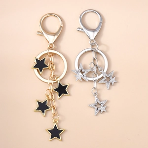 Porte-clés Étoile pour Femmes Élégant Or Argent Pentagramme Fermoir Mousqueton Alliage Strass Émail Charme Sac Pendentif Sac à Dos