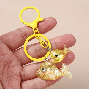 Portachiavi a delfino dorato con glitter alla moda per zaini con chiusura a moschettone