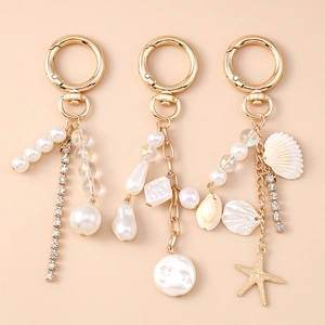 Eleganter Zinklegierung Künstliche Perle Strass Schlüsselanhänger Für Damen Muschel Seestern Tasche Charme Sommer Ozean Stil Schmuck Zubehör