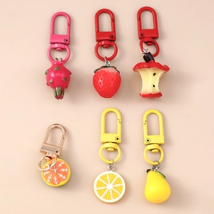 Realistic Acrylic Fruit Keychain For Women Backpack Pendant Strawberry Pitaya Apple Core Orange Pear Lemon Key Ring Jewelry