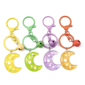 Creative resin moon keychains set with colorful bells and star glitters in four colors