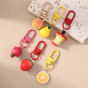 Fruit keychain set with 3D resin strawberry dragon fruit and apple backpack pendants