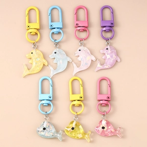 Porte-clés Dauphin Baleine en Résine à Paillettes Style Ins Mignon Animal Marin Pendentif de Sac Cadeau pour Femmes Filles