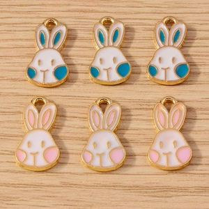 Creative rabbit head jewelry charms in pink and blue enamel alloy for DIY crafts