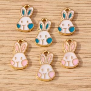 Cute Rabbit Head DIY Charms For Jewelry Making Zinc Alloy Enamel Pendants For Bracelet Necklace Keychain Pink Blue Mixed