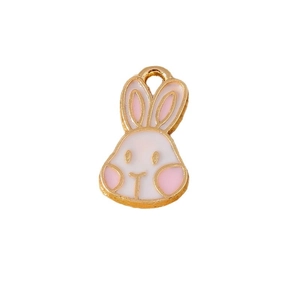 Cute pink and white rabbit charm pendant with golden ring for DIY jewelry making