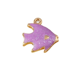 Sparkling purple fish pendant with gold heart for DIY jewelry making and necklaces