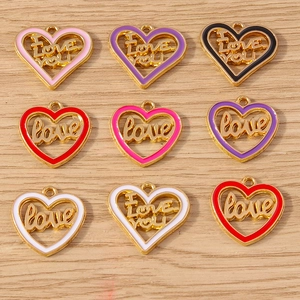 Enamel Heart Shaped Hollow Love Letter Pendants Zinc Alloy Charms For DIY Necklace Bracelet Making Valentine Gift Accessory