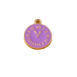 Kreativer lila Uhrenanhänger mit römischen Ziffern und Goldfinish für DIY-Schmuck