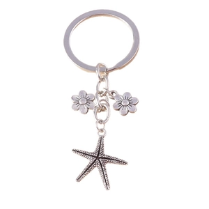 Minimalist mermaid starfish and daisy metal keychain pendant with vintage texture finish