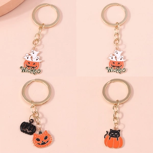 Halloween Keychain Creative Enamel Pumpkin Ghost Black Cat Pendant Metal Key Ring For Halloween Party Bag Charm Gift