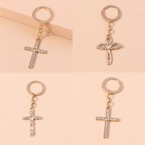 Christian Cross Keychain Zinc Alloy Rhinestone Heart Wings Backpack Pendant Gold Plated Luxury Religious Jewelry Gift For Women