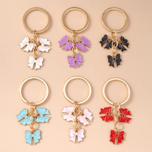 Fashion Alloy Enamel Bow-knot Keychain Sweet Gold Plated Triple Bow Bag Pendant Accessory For Women Girls Gift