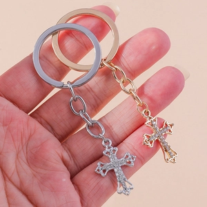 Sparkling rhinestone cross keychain pendants in gold and silver set for bags